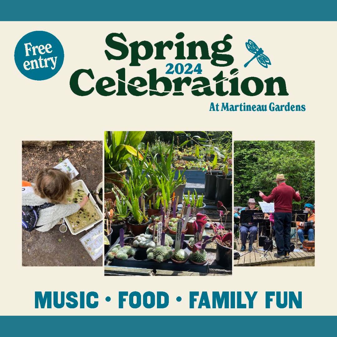 Spring celebration 2024 at Martineau Gardens. Free entry. Music, food, family fun.